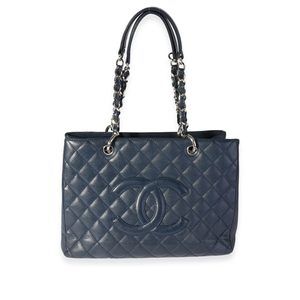 Chanel Navy Caviar Quilted Grand Shopping Tote